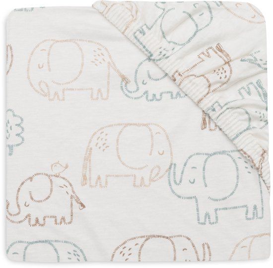 Jollein Hoeslaken Ledikant - 60x120cm - Jersey - Elephant Tales