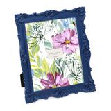 Laura Ashley Fotolijst, sierlijke handgemaakte lijst van hars, met standaard en haak voor gebruik op tafel of aan de muur, decoratief bloemmotief, woondecoratie, fotogalerij - 20 x 25 cm, marineblauw