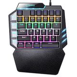 Hiwings RGB mechanisch gamingtoetsenbord, met één hand, blauwe schakelaar, draagbaar mini-gamingtoetsenbord met polssteun, RGB regenboogverlichting, 38 toetsen, zwart