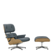 Vitra Eames Lounge Chair + Ottoman Châtaigne Naturel - Cuir Premium F60 Bleu Fumée - Poli