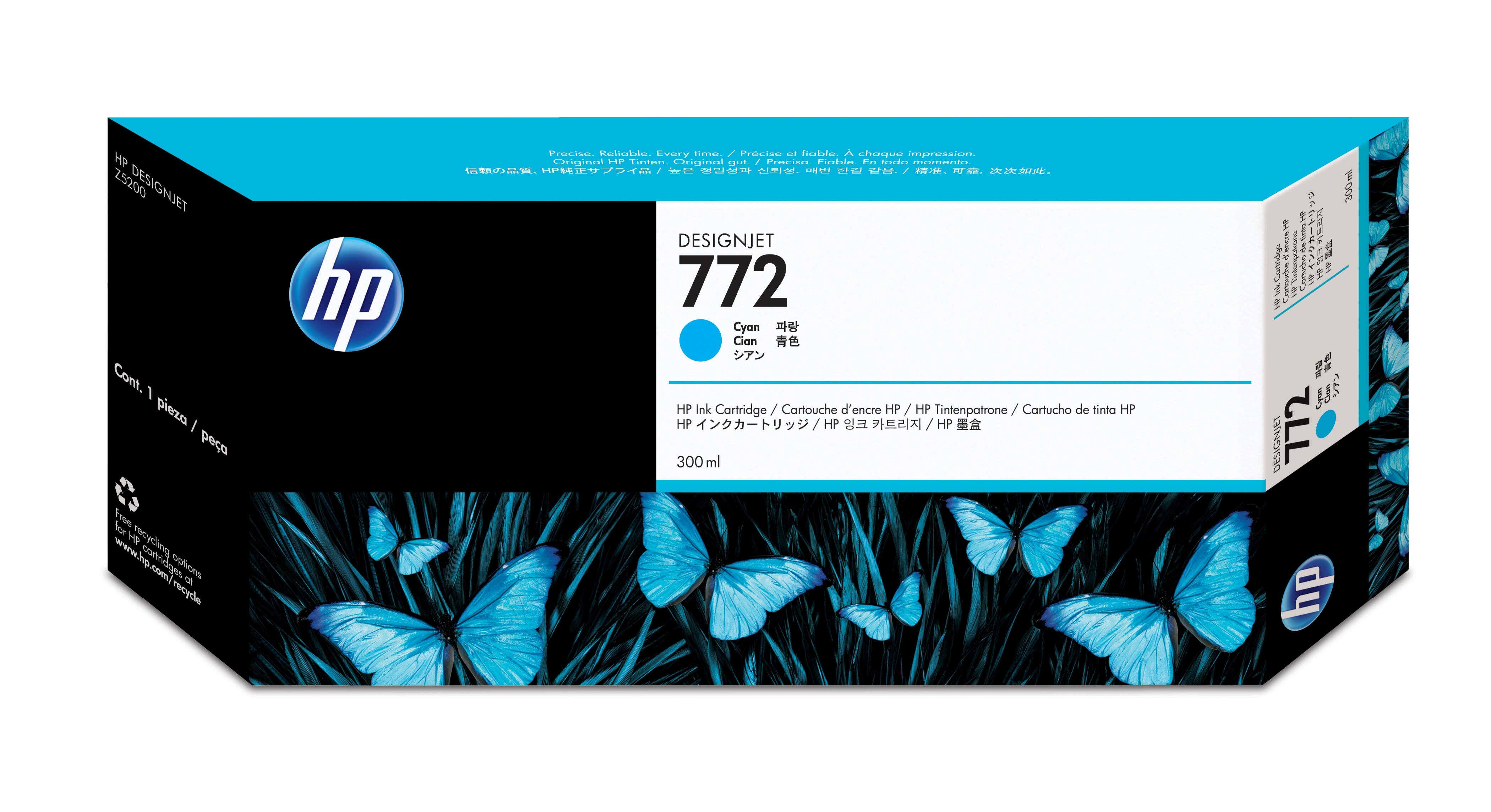 HP 772 cyaan DesignJet inktcartridge, 300 ml single pack / cyaan