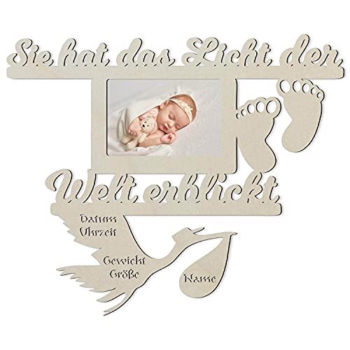 Schlummerlicht24 Licht & Deko Fotolijst voor babymeisjes, met naam en geboortegegevens, cadeaus voor geboorte, cadeaus voor de babykamer, eerste jaar, babygeschenken voor pasgeborenen