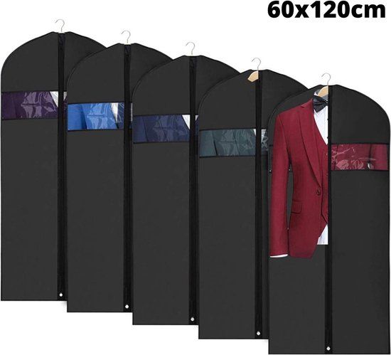 5x XL Kledinghoes met Rits - 60x120 cm - Zwart - Waterbestendig - 5 stuks