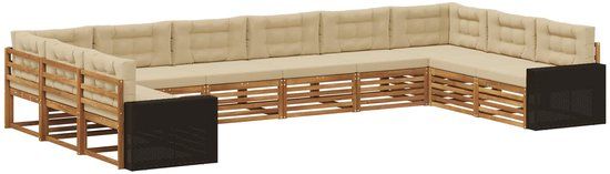 vidaXL Hoek loungeset 4-zits Massief Acaciahout Natuurlijk en Beige