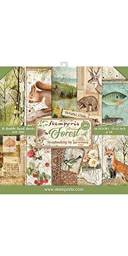 STAMPERIA SBBL63 papierblok 10 vellen 30.5 x 30.5 (12" x 12") dubbelzijdig Forest, meerkleurig