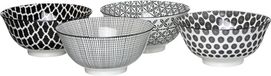 Ritzenhoff & Breker Takeo-schaal, 4-delig, 15,5 cm diameter, 650 ml, porseleinen borden, zwart en wit