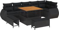 vidaXL Tuinbank Set Zwart Polyrattan 9-Zits Inclusief Kussen