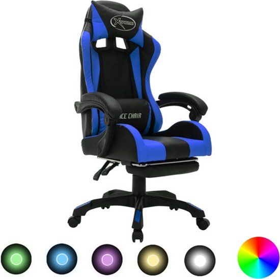 vidaXL Racestoel met RGB LED-verlichting kunstleer blauw en zwart