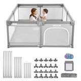 VEVOR Kinderbox, ideaal voor kleine kinderen, voor binnen en buiten, met 50 oceaanballen, deur met ritssluiting en ademend net, rechthoekige vorm, grijs, 2060 x 1840 x 650 mm