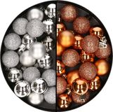 Billiet - Vanlaere 40x pièces petites boules de Noël en plastique cuivre et argent 3 cm