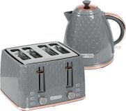 Fortuna Lai Gmbh Fortuna Lai 2-in-1 keukenstel, broodrooster en waterkoker, diverse opties, 1,7 liter, capaciteit voor 4 sneetjes brood tegelijkertijd, kunststof, grijs