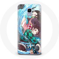 Maniacase Etui voor Samsung Galaxy A6 2018 Tanjiro en Nezuko Demon Slayer Kimetsu no Yaiba Anime
