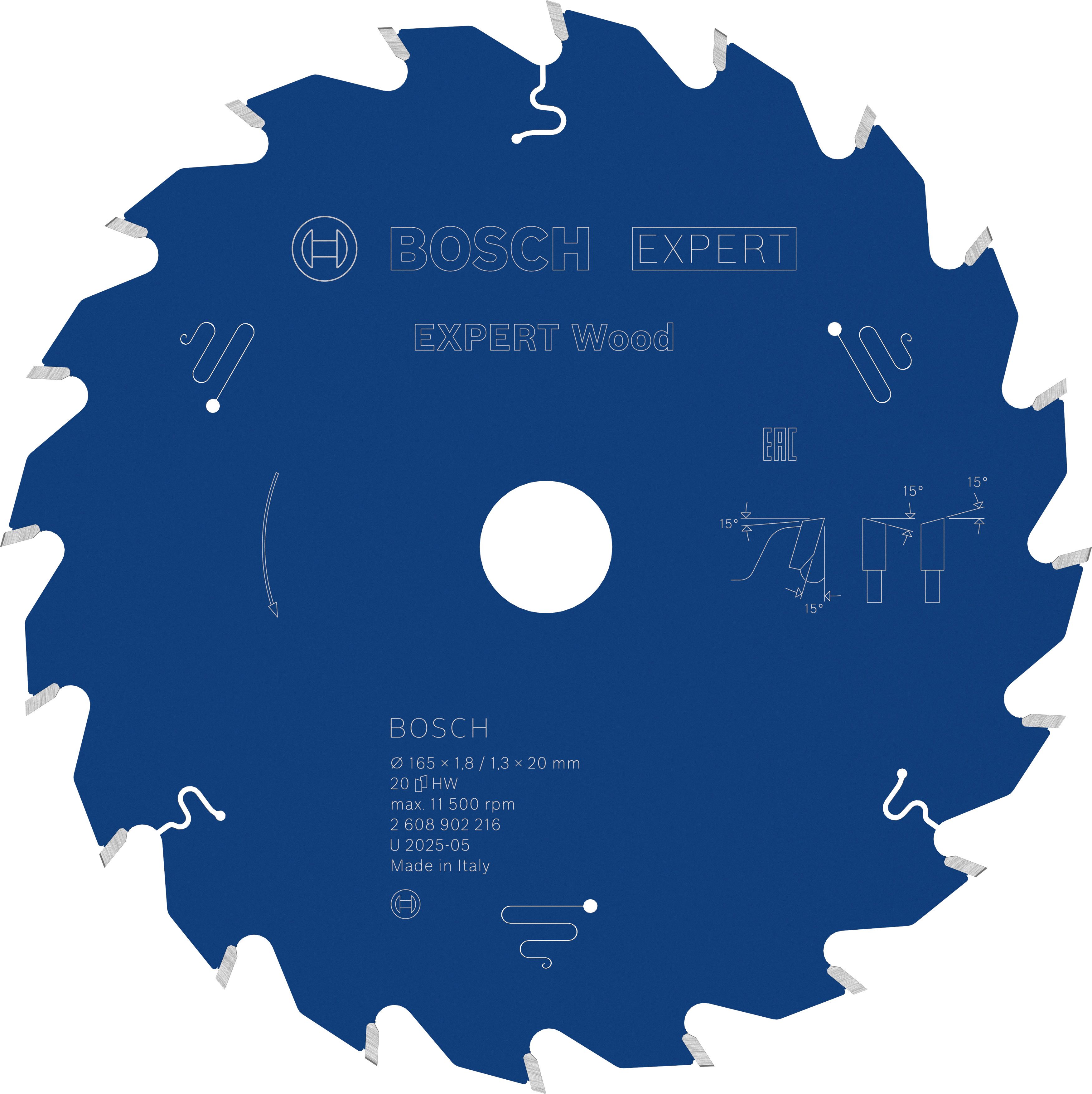 Bosch Accessoires EXPERT Wood Cirkelzaagblad | 165 x 1,8/1,3 x 20 mm | T20 - 2608902216