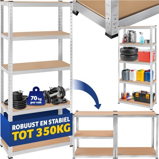 tectake Werkplaatsrek - 4 Planken - 70kg Draagvermogen - 75x30x180cm - Industrieel