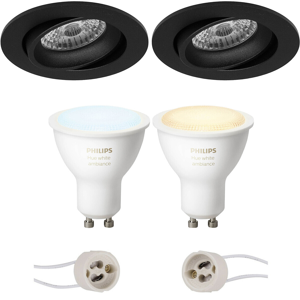 BES LED Pragmi Delton Pro - Inbouw Rond - Mat Zwart - Kantelbaar - Ø82mm - Philips Hue - LED Spot Set GU10 - White Ambiance - Bluetooth