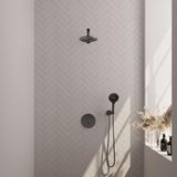 Brauer Gunmetal Carving Thermostatische Regendoucheset Inbouw - Hoofddouche 20 cm - Rechte Wandarm - 3 Weg - Handdouche Rond 3 Standen - Doucheslang - Wandaansluitbocht - Gunmetal