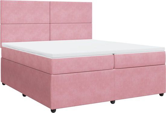 vidaXL Boxspring Bed met Matras Fluweel Roze 200x200 cm