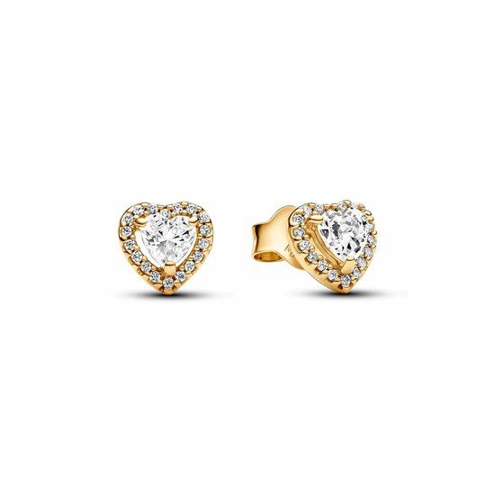 PANDORA Funkelndes Erhabenes Herz Ohrringe aus Sterling Silber mit 14 Karat vergoldeter Metalllegierung und Zirkonia, 268427C01