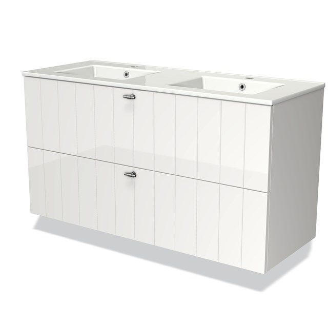 Maxaro Badkamermeubel 120cm Modulo Hoogglans Wit 2 Lades Lamel Wastafel Keramiek