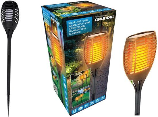Grundig Solar LED Tuinlamp - Vlam Effect - Ø12cm - Zwart