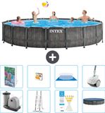 Intex Rond Prism Frame Greywood Zwembad - 549 x 122 cm - Inclusief Pomp - Ladder - Grondzeil - Afdekzeil - Speelgoed - Stofzuiger - 9-delig