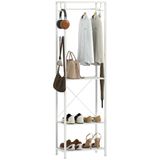 HOMCOM Kapstok, kledingrek, halmeubel met kledingstang, 4 haken, schoenenrek met 2 niveaus en open opbergplank, 52 x 30 x 180 cm, wit
