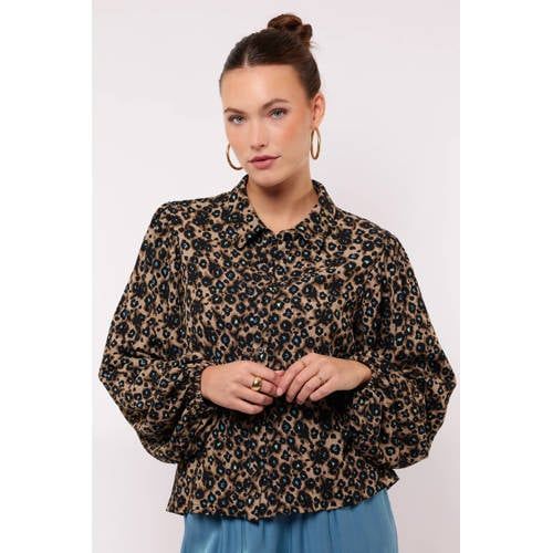 FLURESK blouse met panterprint bruin