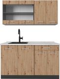 Vicco R-Line Eenpersoonskeuken – 140 cm, WB Marmer Artisanaal eiken/antraciet