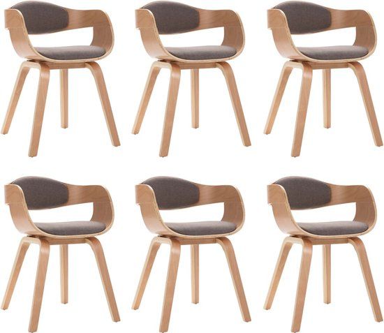 vidaXL Eetkamerstoelen 6 stuks gebogen hout en stof taupe