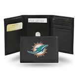 Rico Industries NFL Miami Dolphins Drievoudig geborduurde leren portemonnee, meerkleurig, één maat, 3 kleppen portemonnee van geborduurd leer