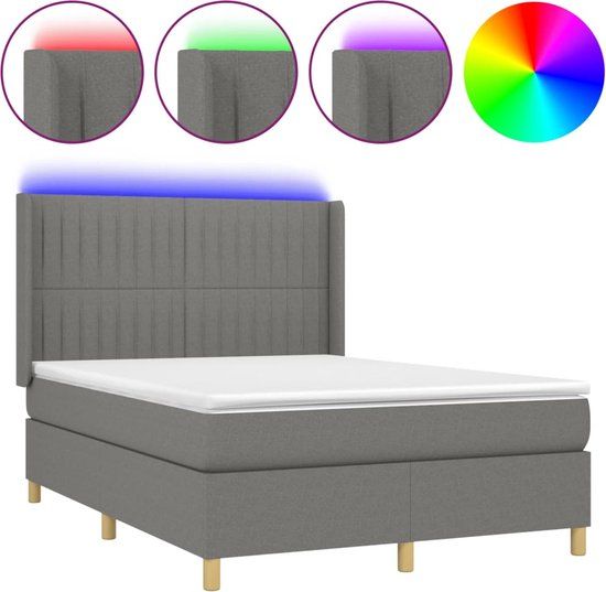 vidaXL Boxspring met matras en LED stof donkergrijs 140x200 cm