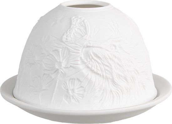 Clayre & Eef Waxinelichthouder Ø 12x8 cm Wit Porselein Kat