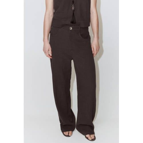 Mango barrel regular waist broek bruin