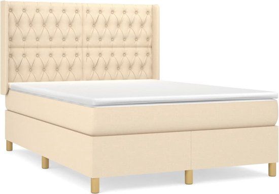 vidaXL Boxspring met matras stof crèmekleurig 140x190 cm