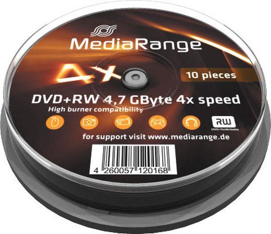 MediaRange DVD+RW - 4.7GB - 10 stuks - Cakebox