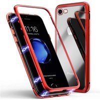 Phonillico® Rode magnetische hoes voor iPhone SE 2020 / iPhone SE 2022 - 360 Volledige bescherming Metalen hoes Ultrabestendig scherm Glasfilm