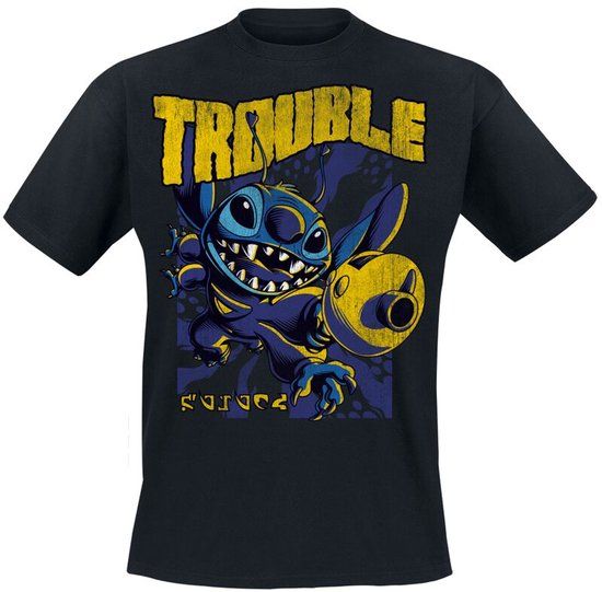 Lilo & Stitch Heren T-shirt - Big Trouble Stitch - Zwart - S