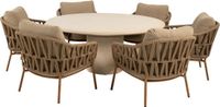 4 Seasons Outdoor Hampton Biarritz low dining tuinset 160xH69 cm rond 7 delig mortex amber