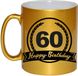 Bellatio Decorations Gouden Happy Birthday 60 years cadeau mok / beker met wimpel - 330 ml - keramiek - verjaardags koffiemok / theebeker