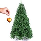 Bakaji Kerstboom grenen met gouden hart, milieuvriendelijk en moeilijk ontvlambaar, met kruissokkel van ijzer, opvouwbaar, zeer dichte takken, haaksteker, kleur groen (180 cm)