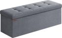 SONGMICS Opbergbank, fluwelen poef met deksel, met 2 dozen, afneembare scheidingswand, 38 x 110 x 38 cm, draagkracht 300 kg, voor hal, woonkamer, slaapkamer, leisteengrijs