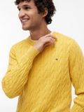 Tommy Hilfiger Classic Cotton Cable Heren Gebreide Trui Ronde Hals Lange Mouw Katoen Geel S