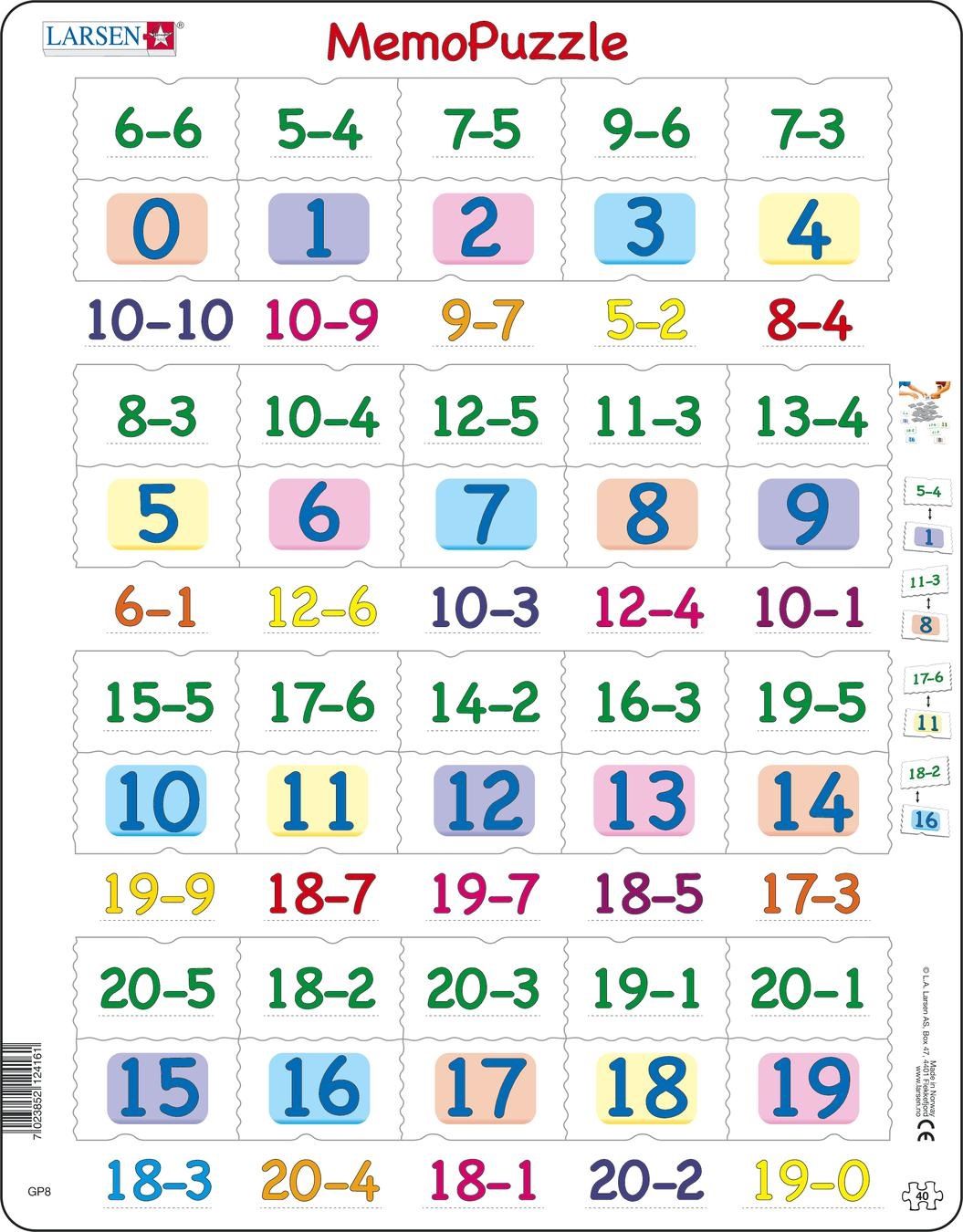 Larsen Maxi Memopuzzel Aftrekken met getallen van 0 - 20 40 stukjes
