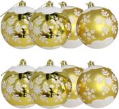 Ger Import 8x stuks gedecoreerde kerstballen goud kunststof diameter 8 cm