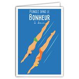 Afie 69-4331 Duik in de cadeaubon met envelop – mini-poster 17 x 11,5 cm – felicitatie voor een paar heren en dames, duikers, blauw water, zwembad, zee, retro, vintage