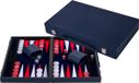 Longfield Backgammon 15 inch - Rood & Wit Ingelegd Bord - Luxe Kunstlederen Koffer - Inclusief Stenen, Dobbelstenen & Werpbeker