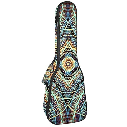 Mersov Concert Ukelele Rugzak, Heavy Duty Ukelele Case Bag met Opslag, Sopraan Concert Tenor Ukelele 10MM Gewatteerde Tas Bohemen Bloem Geometrie Patroon