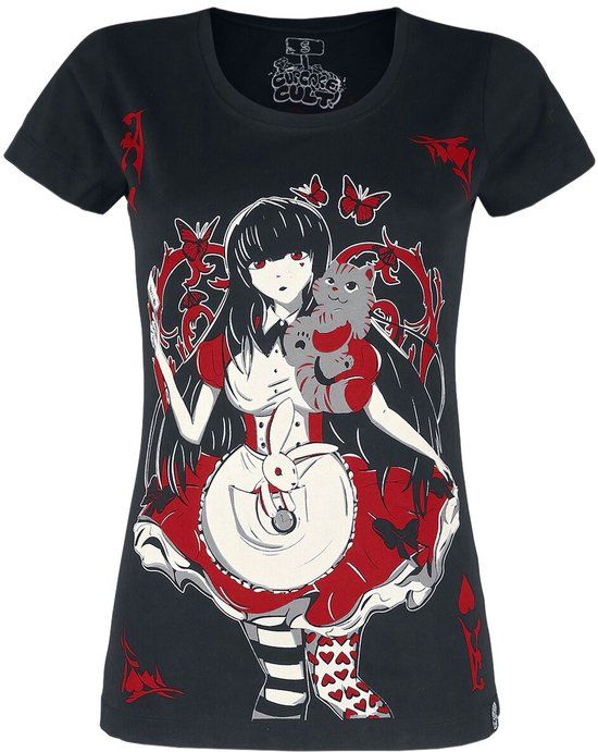 Cupcake Cult Wonderland Dames T-shirt - zwart/wit/rood - XL