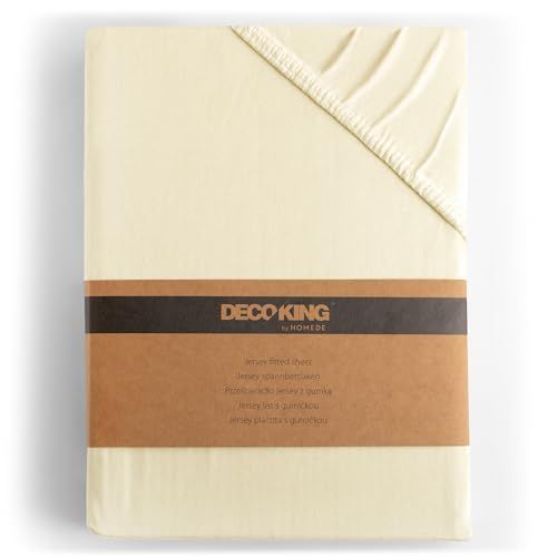 DecoKing Hoeslaken 180x200-200x200 cm 100% Gekamd Katoen Jersey Zacht Crème Amber