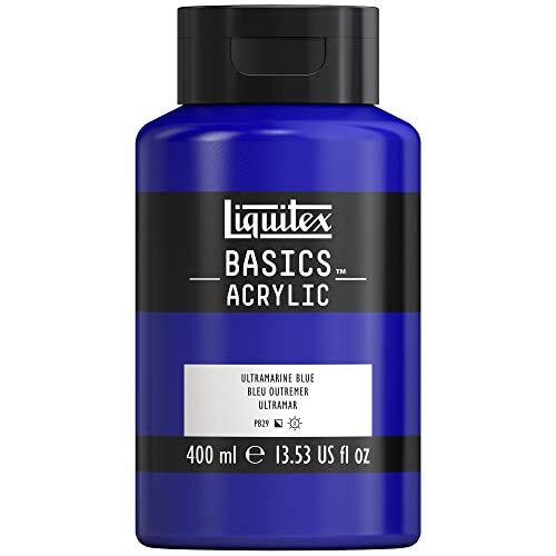 Liquitex 8870325 Basics enkelvoudig pigmenteerde acrylverf, kunstenaarspigmenten, lichtecht, medium viscositeit, goede kwaliteit, satijn finish - 400ml fles, Ultramarine Blue